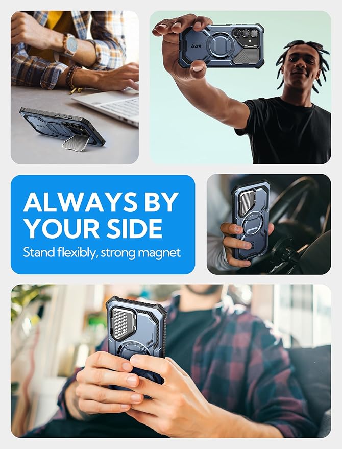 i-Blason for Samsung Galaxy S25 Plus Case with Camera Cover Stand [MagSafe Compatible] [Built-in Screen Protector] Full-Body Military-Grade Protection Rugged Magnetic Phone Case for S25 Plus, Blue