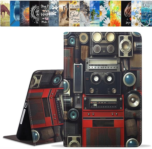 Case for Samsung Galaxy Tab S10 Lite / S10 FE / S9 FE 10.9-Inch / S9 11-Inch, Slim Lightweight PU Leather Stand Cover with Auto Wake/Sleep, Retro Audio Equipment