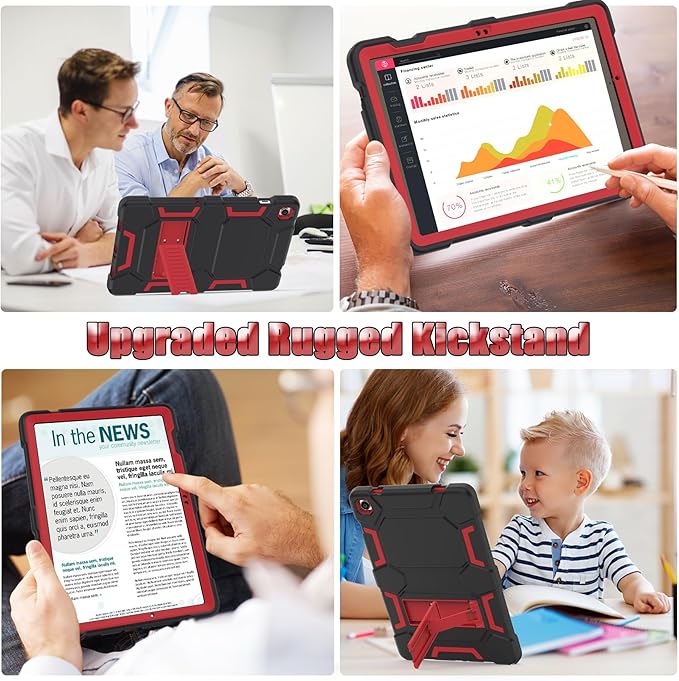 Rugged Case for Samsung Galaxy Tab A9+/ A9 Plus Case 11 inch 2023 - Heavy Duty Shockproof Protective Cover with Kickstand - Compatible with Galaxy Tab A9 Plus(SM-X210/X216/X218), Black+Red