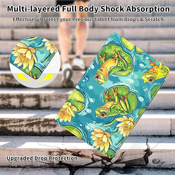 Case for Samsung Galaxy Tab S10 FE / S9 FE 5G 10.9 inch & Tab S9 11 inch, PU Leather 360° Rotating Stand Cover, Auto Sleep/Wake, Folio Smart Protective Cover, Colorful Frogs