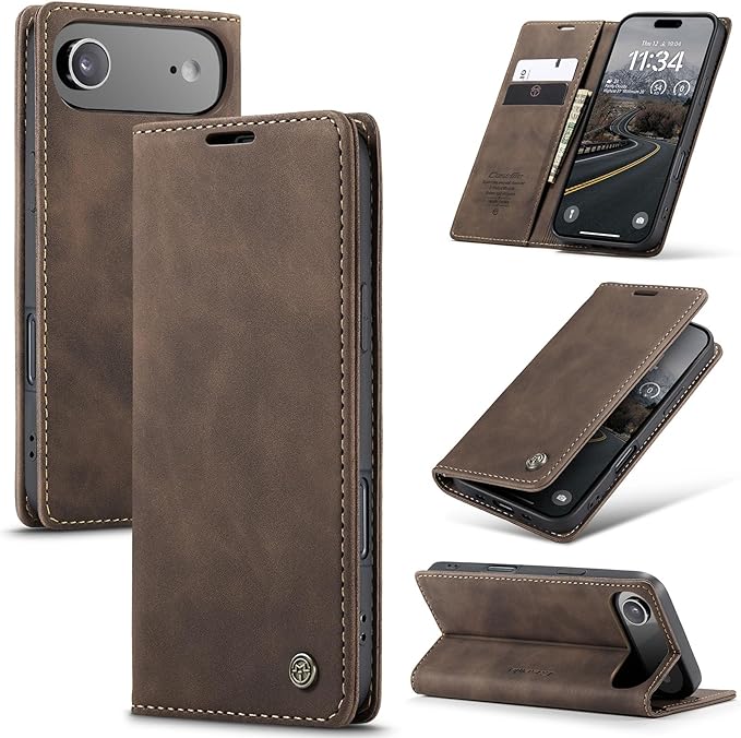 for iPhone 17 Air Case, Flip Wallet Leather Case with Card Holder Magnetic Closure Shockproof Kickstand Protective Phone Cases Cover for iPhone 17 Air, Coffee