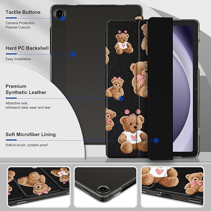DONGKE Case for Samsung Galaxy Tab A9+/A9 Plus 11 inch 2024 2023 (SM-X210/X216/X218), Slim Stand Hard PC Translucent Back Shell Smart Cover, Auto Wake/Sleep - Cartoon Bear