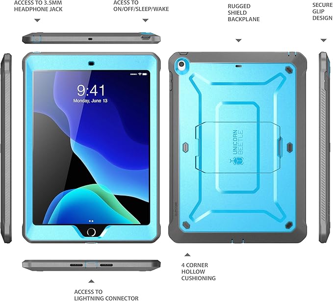 SUPCASE for iPad 9th Generation Case with Screen Protector (Unicorn Beetle Pro), [Built-in Stand] Heavy Duty Rugged Protective Case for iPad 10.2 9th / 8th / 7th Generation (2021/2020/2019), Blue