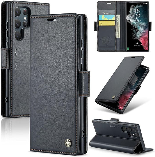 Case for Samsung Galaxy S22 Ultra Wallet Case, RFID Blocking PU Leather Flip Folio Cover Card Holder Kickstand Shockproof Phone Case Compatible with Samsung Galaxy S22 Ultra, Black