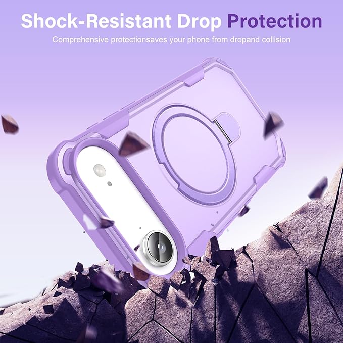 Compatible with iPhone 17 Air Case with Invisible Magnetic Ring Stand [Compatible with Magnetic] [Military Drop Protection] Shockproof Slim Hard Back Soft Edge Case 6.6 Inch, Purple