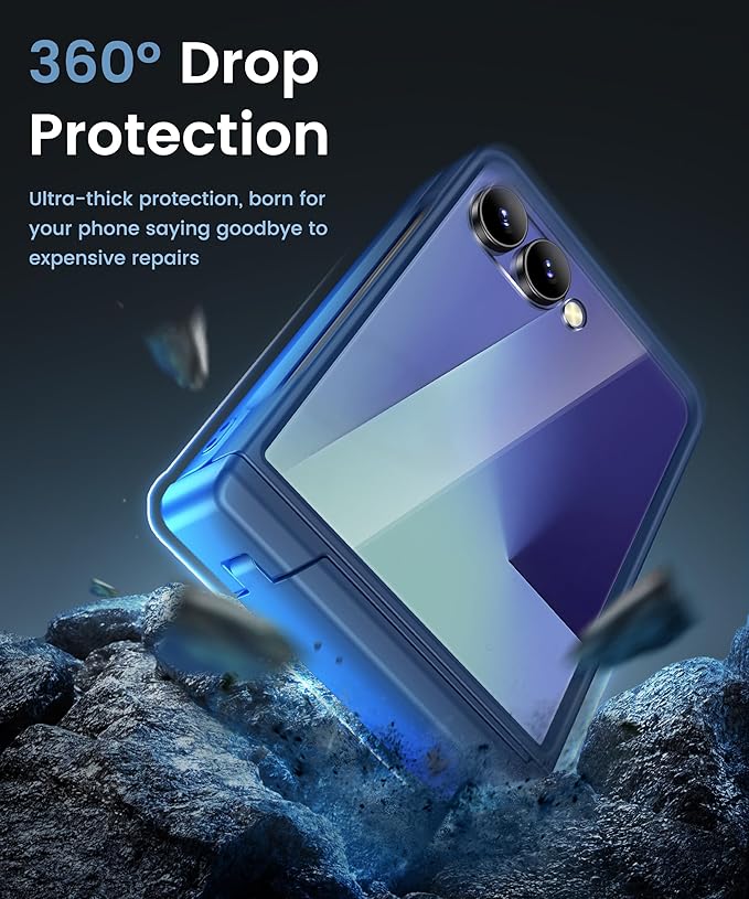 Vihibii for Samsung Galaxy Z Flip 7 Case Slim with Stand & Rugged Hinge Protection & Outer Screen Protector & Non-Slip Texture, Shockproof Protective Cover Phone Case for Galaxy Z Flip 7 5G 2025, Blue