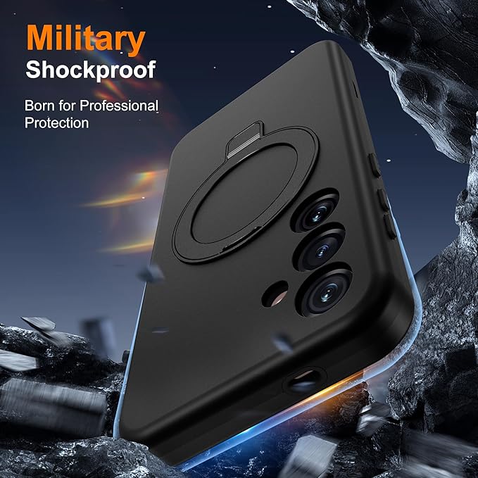 Designed for Samsung Galaxy S25 Case with Magnetic Ring Stand [Compatible with Mag-Safe][Military Grade Drop Protection][Build in Kickstand] Shockproof Galaxy S25 Phone Case 6.2",Black