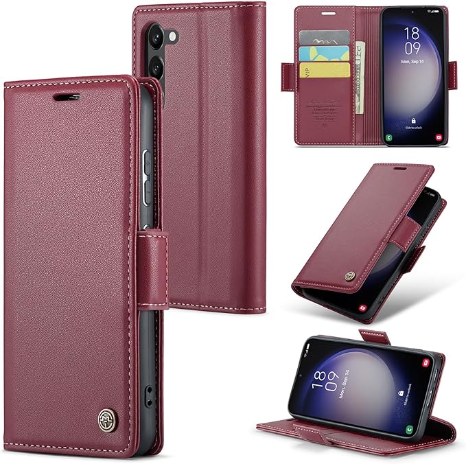 Case for Samsung Galaxy S23 Wallet Case, RFID Blocking PU Leather Flip Folio Cover Card Holder Kickstand Shockproof Phone Case Compatible with Samsung Galaxy S23, Red