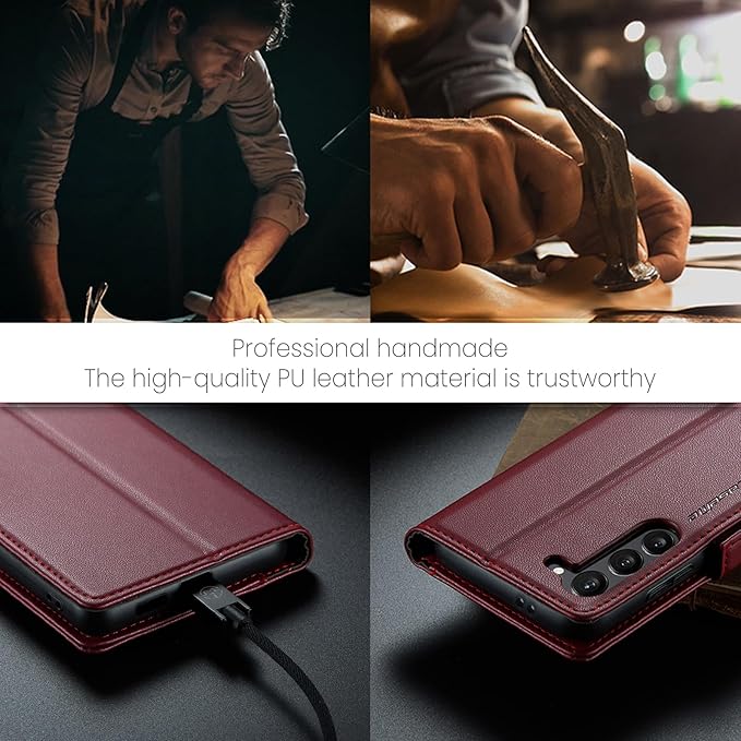 AUPAI for Samsung Galaxy S23 Plus Wallet Case with Credit Card Holder, PU Leather RFID Blocking Folio Flip Kickstand Magnetic Clasp Protective Phone Cover for Women Men Wine Red