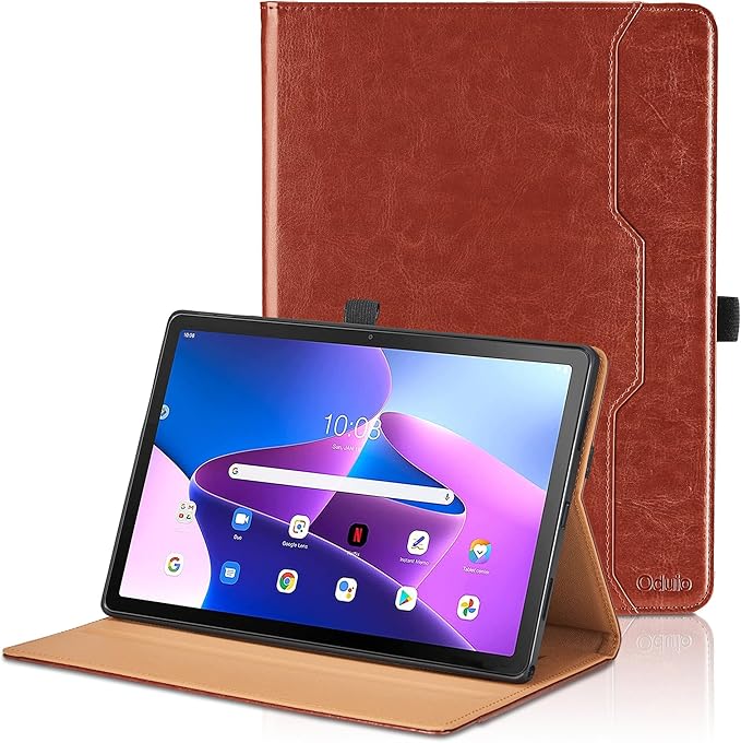 Case for Lenovo Tab M10 Plus 3rd Gen 10.6 Inch 2022 (TB125FU/TB128FU) - PU Leather Business Folio Case with Hand Strap and Pocket, Brown