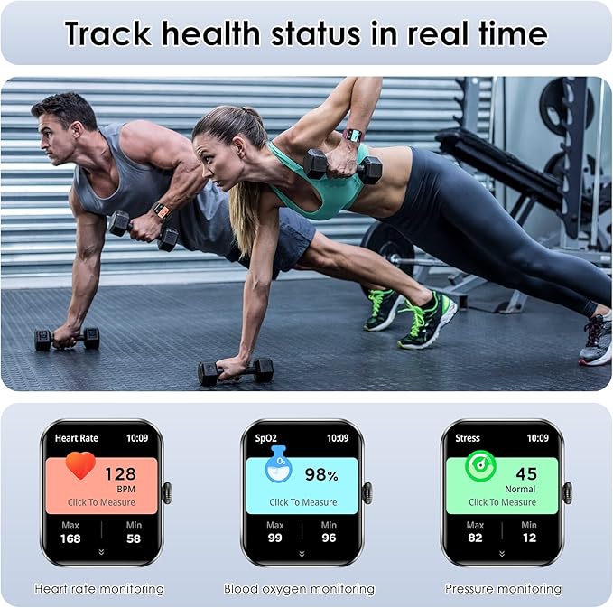Smart Watch(Answer/Make Call), 1.85" Smartwatch for Men Women, 100+ Sport Modes, Pedometer, IP68 Waterproof Fitness Tracker, Heart Rate/Sleep Monitor, Smart Watches for Android & iOS (2 Straps)