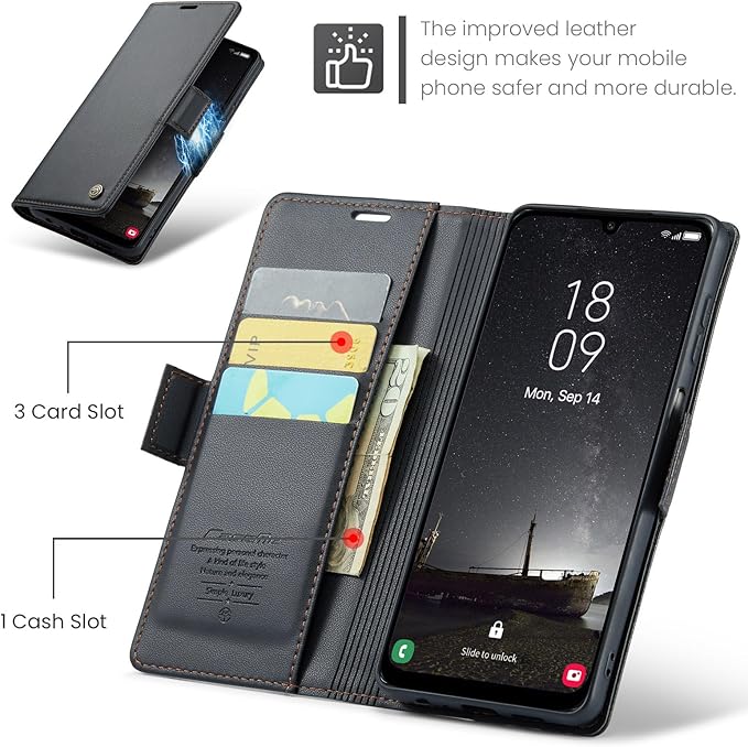 for Samsung Galaxy A25 5G Case, Premium PU Leather Wallet Case Flip Cover with [RFID Blocking][Card Holder][Stand Function] Shockproof Protective for Samsung Galaxy A25, Black