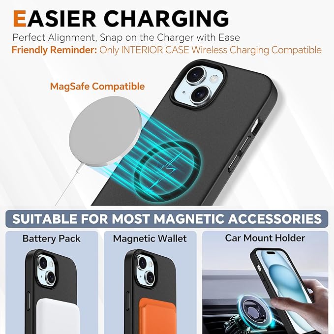 TUCCH Case Wallet for iPhone 15, Detachable 2-in-1 Kickstand RFID Blocking 4 Card Slot Wireless Charging Protective Case, Magnetic PU Leather Removable Cover Compatible with iPhone 15 6.1", Black