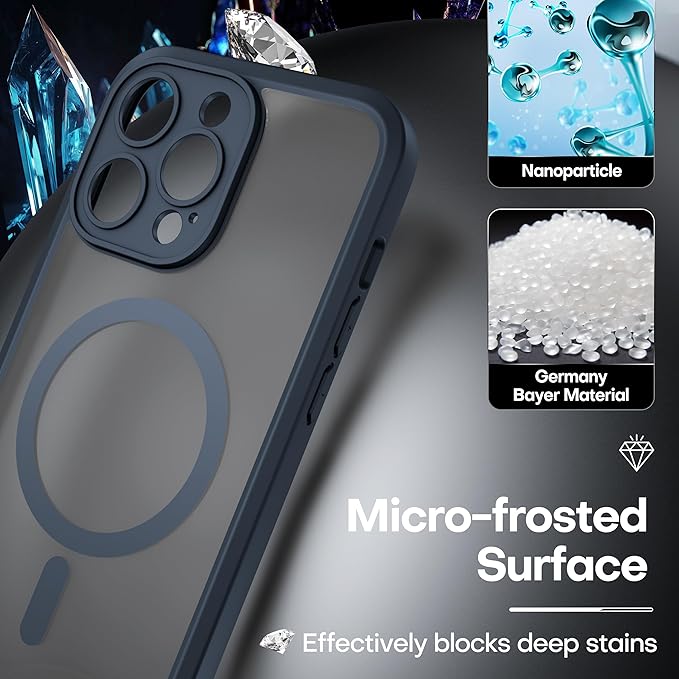 ImpactStrong Magnetic Guard Designed for iPhone 14 Pro Case [Camera Protection] [Military Grade Drop Tested] [Compatible with MagSafe] Slim Translucent Matte Phone Case (6.1") - Navy Blue