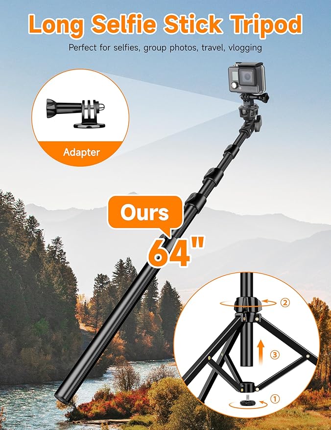 Phone Tripod, 71" Portable Cellphone Tripod Stand with Remote & Phone Holder, Camera Stand for iPhone, Compatible with Camera iPhone/Android Smartphone/Gopro
