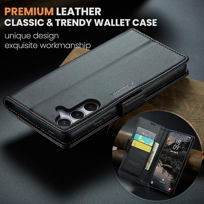 for Samsung Galaxy S25 Case, Premium PU Leather Wallet Case Flip Cover with [RFID Blocking][Card Holder][Stand Function] Shockproof Protective for Samsung Galaxy S25, Black