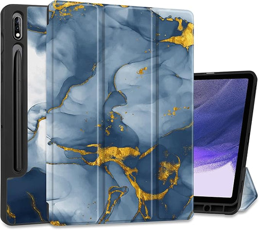 Case for Samsung Galaxy Tab S8 2022 & S7 2020, Shockproof Tablet Case for Samsung Tab S8/S7 11 inch with Auto Sleep/Wake & Trifold Stand & Soft TPU Back Cover, Ink Marble