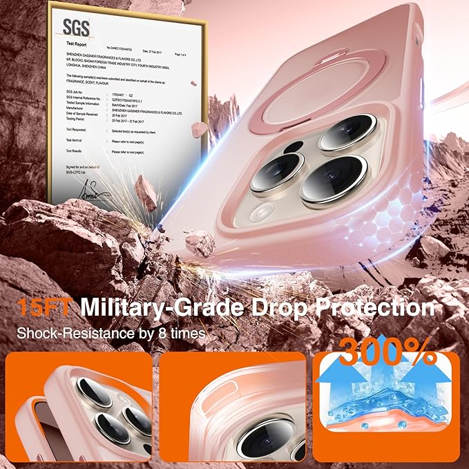 360° O-Ring MagStander for iPhone 16 Pro Max Case with Magnetic Kickstand Ring Holder [Compatible with MagSafe][360°Rotate Stand][Military Shockproof] iPhone 16 Pro Max Phone Cover Pink