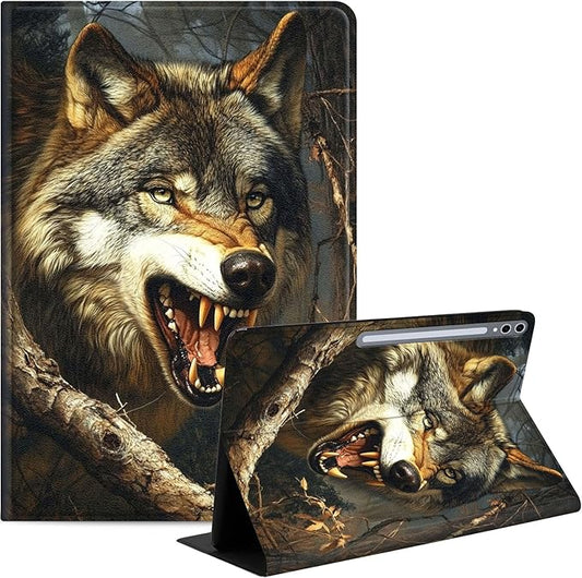 Case for Samsung Galaxy Tab S10 Plus/ S9 FE Plus/ S9 Plus 5G Tablet 12.4'', Slim PU Leather Stand Cover with Auto Wake/Sleep, Multi-Angle Viewing & Shockproof, Fierce Wolf