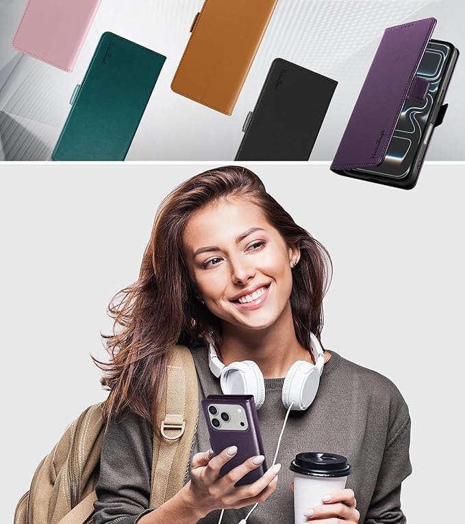 Wallet Flip Case for iPhone 17 Pro 5G - [RFID Blocking] Luxury PU Leather Card Holder Magnetic Phone Cover with Kickstand,Shockproof Protective Case,Purple