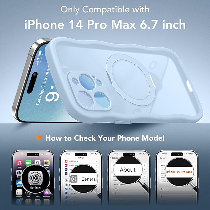 for iPhone 14 Pro Max Case for Women,[Compatible with Magsafe][360° Spin Magnetic Stand][Cute Wave Edge][Military-Grade Protection]Translucent Matte Phone Case for iPhone 14 ProMax, Baby Blue