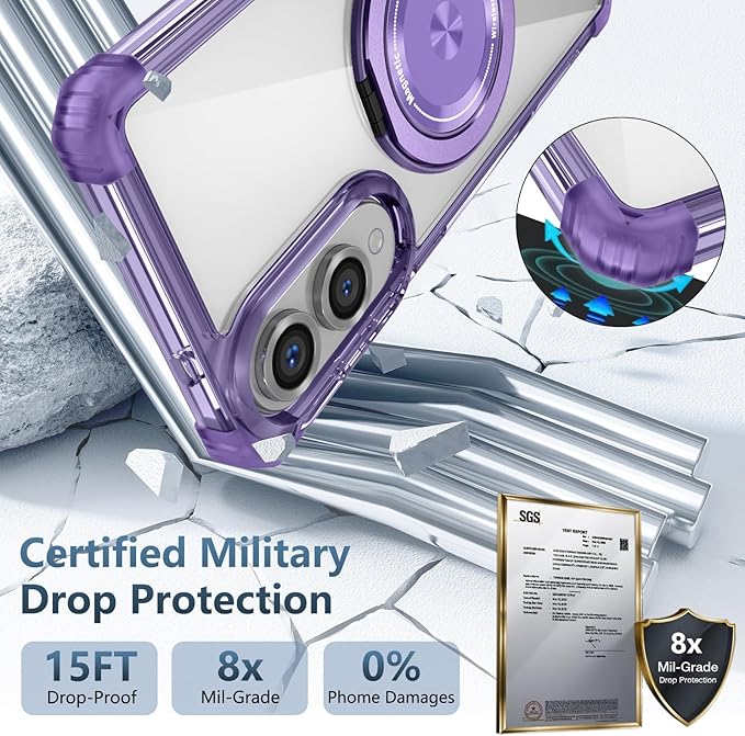 for Samsung Galaxy S25 Edge Case Compatible with MagSafe Magnetic,with Screen Protector,with Kickstand Ring Military Grade Drop Heavy Duty Protection Shockproof for S25 Edge Phone Case Purple