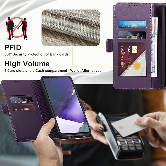 Wallet Flip Case for Samsung Galaxy Note 20 Ultra - [RFID Blocking] Luxury PU Leather Card Holder Magnetic Phone Cover with Kickstand,Shockproof Protective Case,Purple