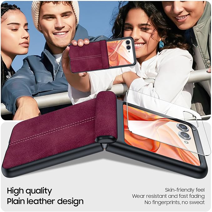 for Motorola Razr 2024 Case/Razr 2025 Case, Built-in Screen Protector & Hinge Protection & Ultra Thin PU Leather Matte PC Shockproof Phone Cover Smartphone Case for Moto Razr 2024/2025(Red)