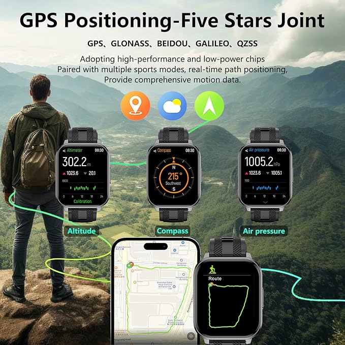 Smart Watch with Ai Functions GPS Tracking for Android Phones and iPhone Compatible Bluetooth Call Message Alert Heart Rate/Sleep/Monitor IP68 Waterproof for Men Women