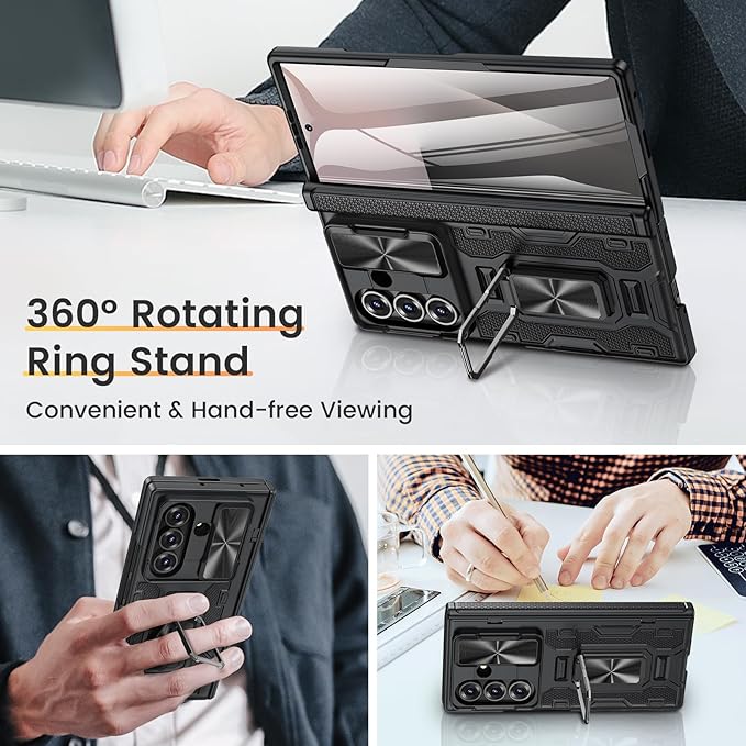 VEGO for Galaxy-Z-Fold-7-Case: Samsung Z Fold 7 Case with Slide Camera Cover & Screen Protector Built-in 360° Kickstand Full-Body Drop Protection Rugged Case for Samsung Galaxy Fold7 5G 2025 -Black