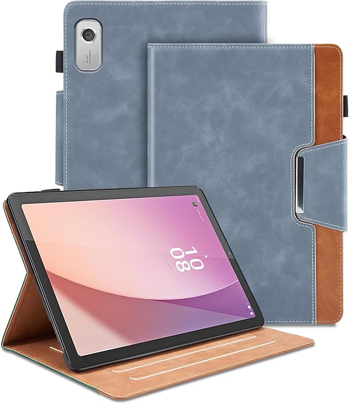 Case for Lenovo Tab M9 9 Inch 2023(TB-310FU)/Nook 9 inch Lenovo Tablet (2024) - Multi-Angle Viewing Stand Cover with Pocket and Magnetic Clasp, PU Leather Business Folio Protective Case, Gray