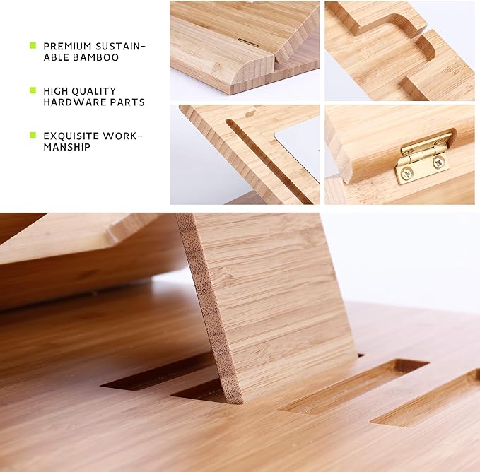 ELETIUO Tablet Desktop Stand Height Adjustable,Foldable Bamboo Drawing Ipad Holder,Multi-Angle Portable Stand Organizer,Compatible with 12.9 inch ipad pro 3rd/4th Gen