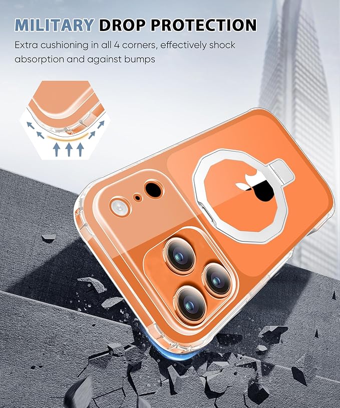 Compatible with iPhone 17 Pro Max Case, Built-in Screen Protector & Seamless Stand, with Camera Lens Protector, Strong Magnetic Clear Phone Case, Full Body Protective Cover for 6.9" (Clear)