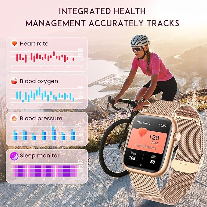 Smartwatch Women Fitness Tracker Watch: Gold Smart Watches for Women Make Answer Bluetooth Call Android Phones iPhone Compatible 123+ Sport Modes IP68 Waterproof Digital Pedometer Heart Rate Monitor