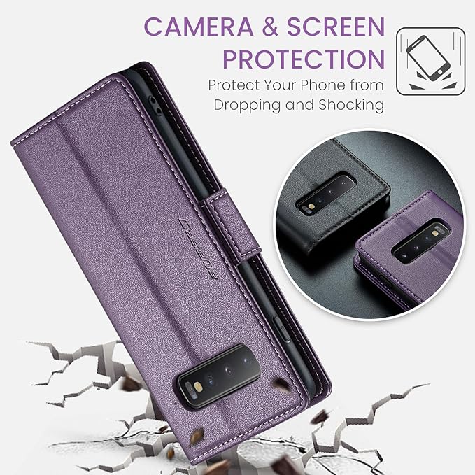 Case for Samsung Galaxy S10 Wallet Case, RFID Blocking PU Leather Flip Folio Cover Card Holder Kickstand Shockproof Phone Case Compatible with Samsung Galaxy S10, Purple
