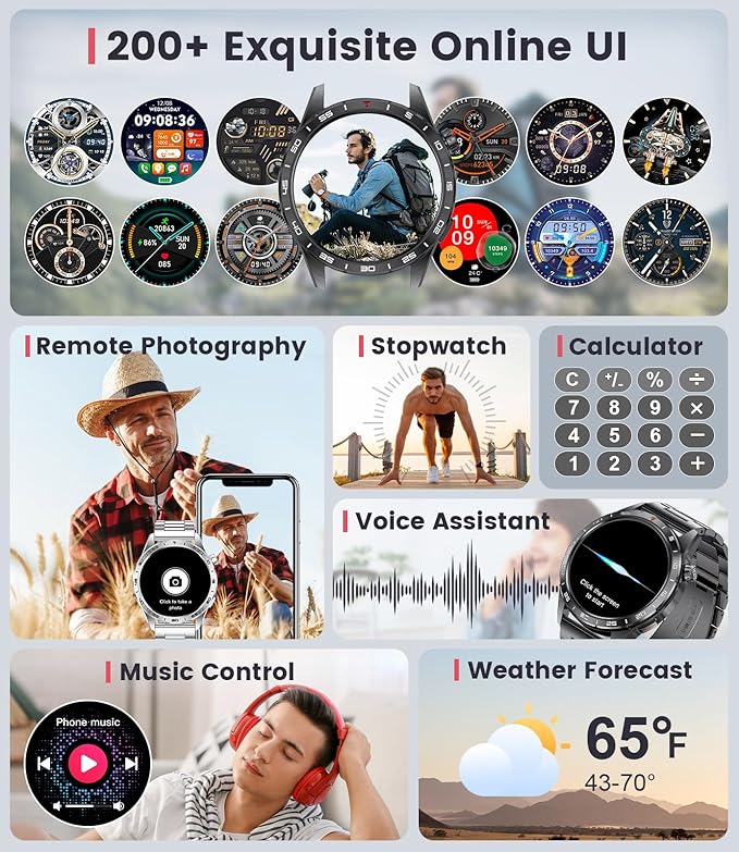 Smart Watches for Men Women, 1.43" Bluetooth Call Sports Smart Watch, Waterproof Fitness Tracker with 110+ Sports Modes/Heart Rate/Sleep Monitor, Fitness Smart Watch for Android & iPhone(3 Straps)