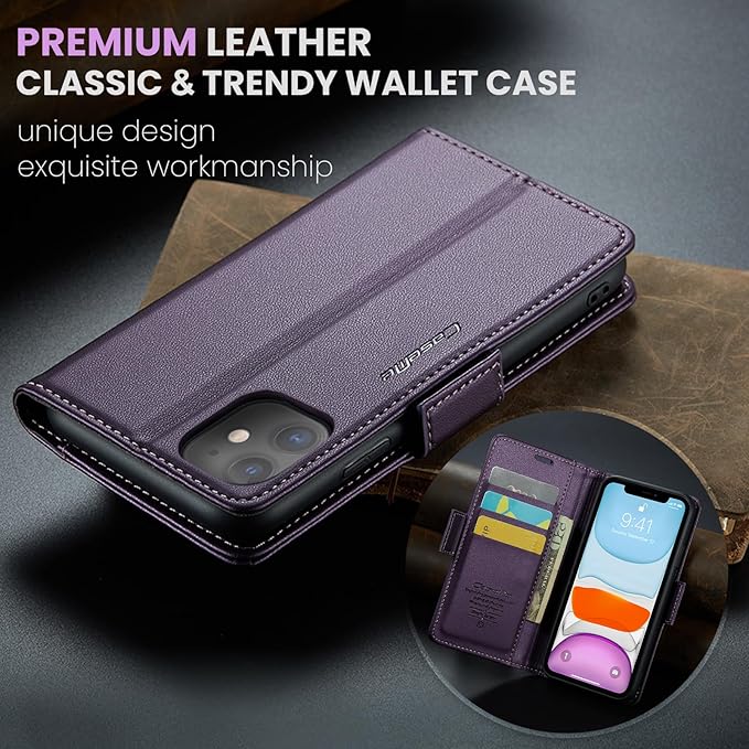 for iPhone 11 Case, Premium PU Leather Wallet Case Flip Cover with [RFID Blocking][Card Holder][Stand Function] Shockproof Protective for iPhone 11, Purple