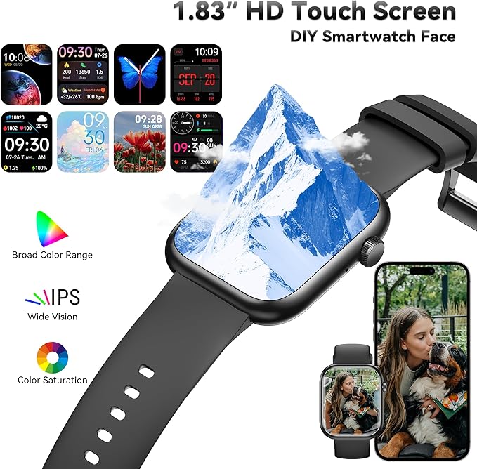 Smart Watch for Men Women, 1.83" Fitness Watch (Answer/Make Call), Smartwatch with Heart Rate/Blood Pressure, Sleep Tracker, Pedometer, 120+ Sport Modes,IP68 Waterproof Fitness Tracker for Android IOS