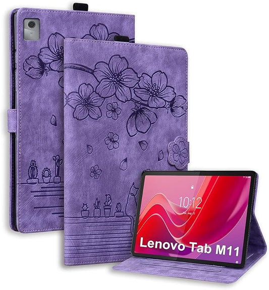 Lenovo Tab M11 / K11 LTE 11" Tablet Case - PU Leather with Pen Holder, Magnetic Cover Folio Stand - Purple
