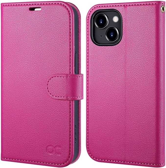 OCASE Compatible with iPhone 15 Wallet Case, PU Leather Flip Folio Case with Card Holders RFID Blocking Kickstand [Shockproof TPU Inner Shell] Phone Cover 6.1 Inch 2023, Rose