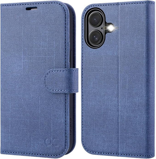 OCASE Compatible with iPhone 16 Wallet Case, PU Leather Flip Folio Case with Card Holders RFID Blocking Kickstand [Shockproof TPU Inner Shell] Phone Cover 6.1 Inch 2024, Denim Blue