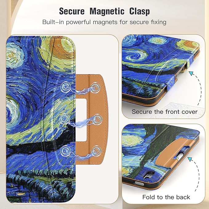 MoKo for iPad (A16) 11th Generation Case 11 inch 2025, iPad 10th Generation Case 10.9" 2022 with Pencil Holder & Pocket, Premium Leather Folio Stand Cover, Multiple Viewing Angles, Starry Night