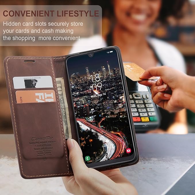 for Samsung Galaxy A40 Case, Flip Wallet Leather Case with Card Holder Magnetic Closure Shockproof Kickstand Protective Phone Cases Cover for Samsung A40,Coffee