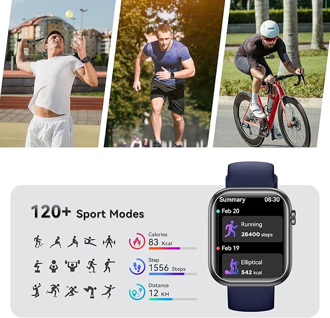 Smart Watch for Men Women, 1.83" Fitness Watch (Answer/Make Call), Smartwatch with Heart Rate/Blood Pressure, Sleep Tracker, Pedometer, 120+ Sport Modes,IP68 Waterproof Fitness Tracker for Android IOS