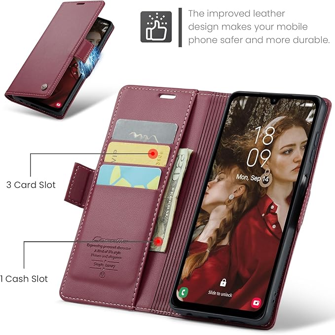 for Samsung Galaxy A15 4G/5G Case, Premium PU Leather Wallet Case Flip Cover with [RFID Blocking][Card Holder][Stand Function] Shockproof Protective for Samsung Galaxy A15, Red