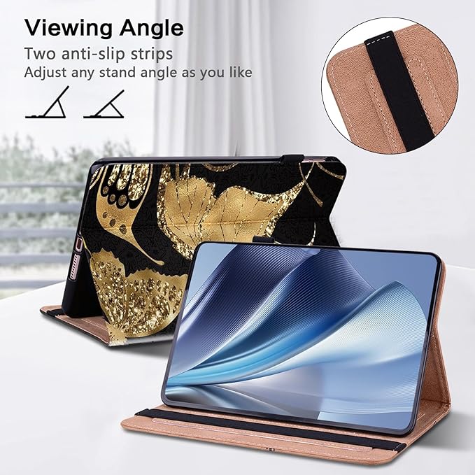 ALILANG Case for Samsung Galaxy Tab A9 Plus 11 Inch Case 2023 with Stylus, Shockproof Folding Stand Cover for Samsung Tab A9+ (SM-X210/X216/X218) Tablet Cases -Gold Butterfly