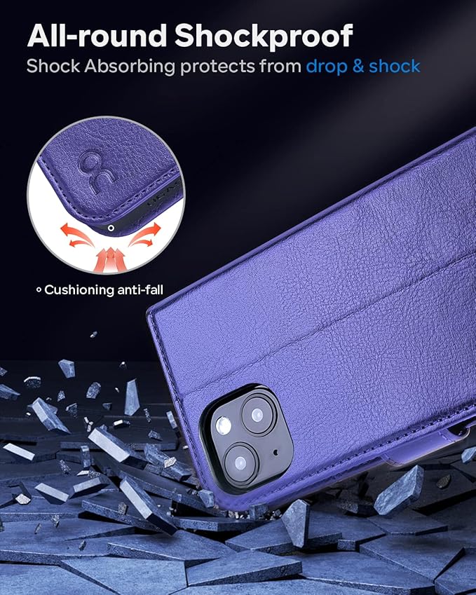 OCASE Compatible with iPhone 14 Wallet Case, PU Leather Flip Folio Case with Card Holders RFID Blocking Kickstand [Shockproof TPU Inner Shell] Phone Cover 6.1 Inch 2022 (Purple)