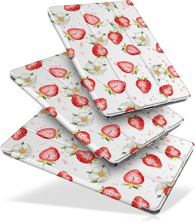 DONGKE Case for Samsung Galaxy Tab A9+/A9 Plus 11 inch 2024 2023 (SM-X210/X216/X218), Slim Stand Hard PC Translucent Back Shell Smart Cover, Auto Wake/Sleep - Strawberries