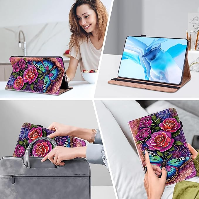 Tablet Case for Lenovo Tab Plus 11.5 Inch 2024, Multi-Angle Viewing Premium PU Leather Case with Hand Strap & Card Slots/Holder for 11.5" Lenovo Tab Plus 2024 Release - Colorful Butterfly