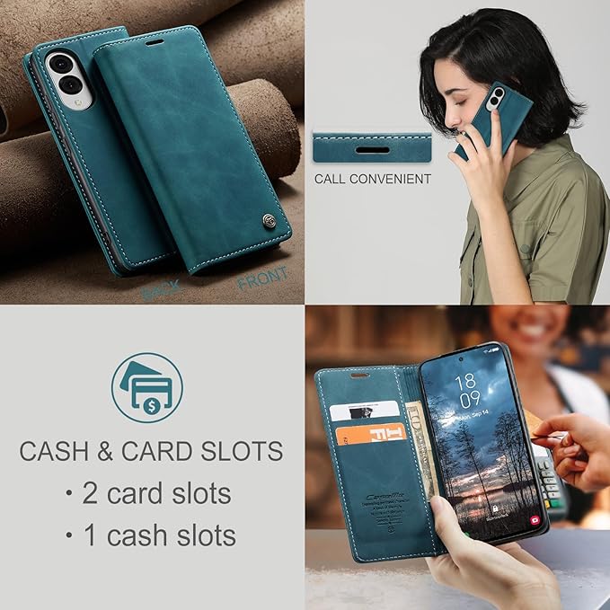 for Samsung Galaxy S25 Edge Case, Flip Wallet Leather Case with Card Holder Magnetic Closure Shockproof Kickstand Protective Phone Cases Cover for Galaxy S25 Edge, Blue-Green